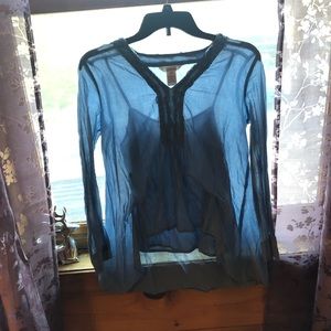 Sundance Blue High to Low Blouse w/ Frilly Trim